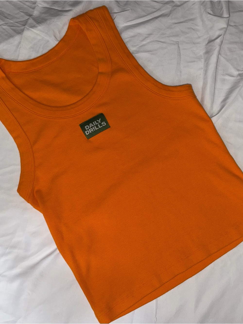 Daily Drills Orange Ribbed Scoop Neck Logo Tank
